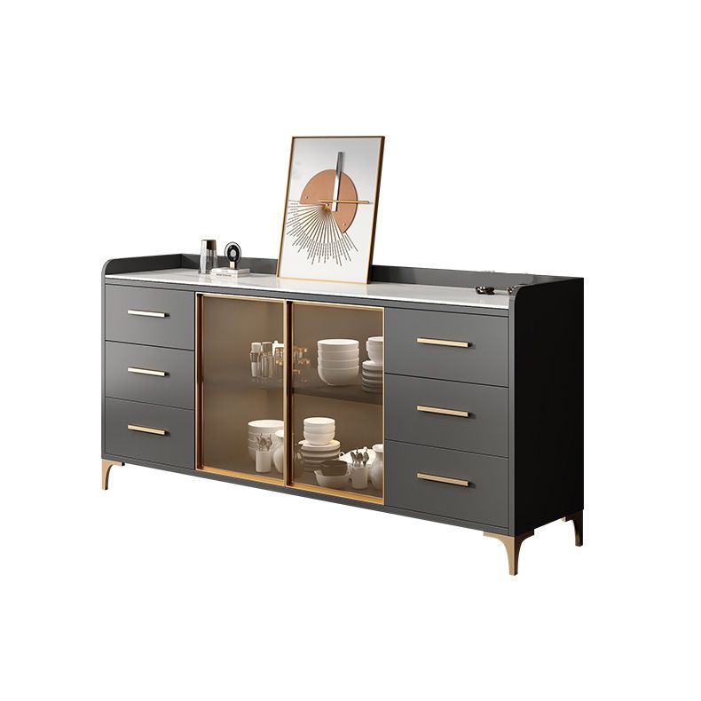 Glam Style Sideboard Wood Glass Doors Side Board with Cabinets and Drawers without Light