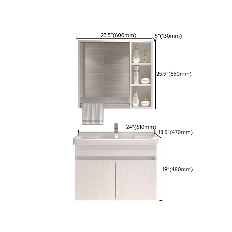 Wall Mounted Vanity White Wood Frame Rectangular 2 Doors Single Sink Vanity with Mirror