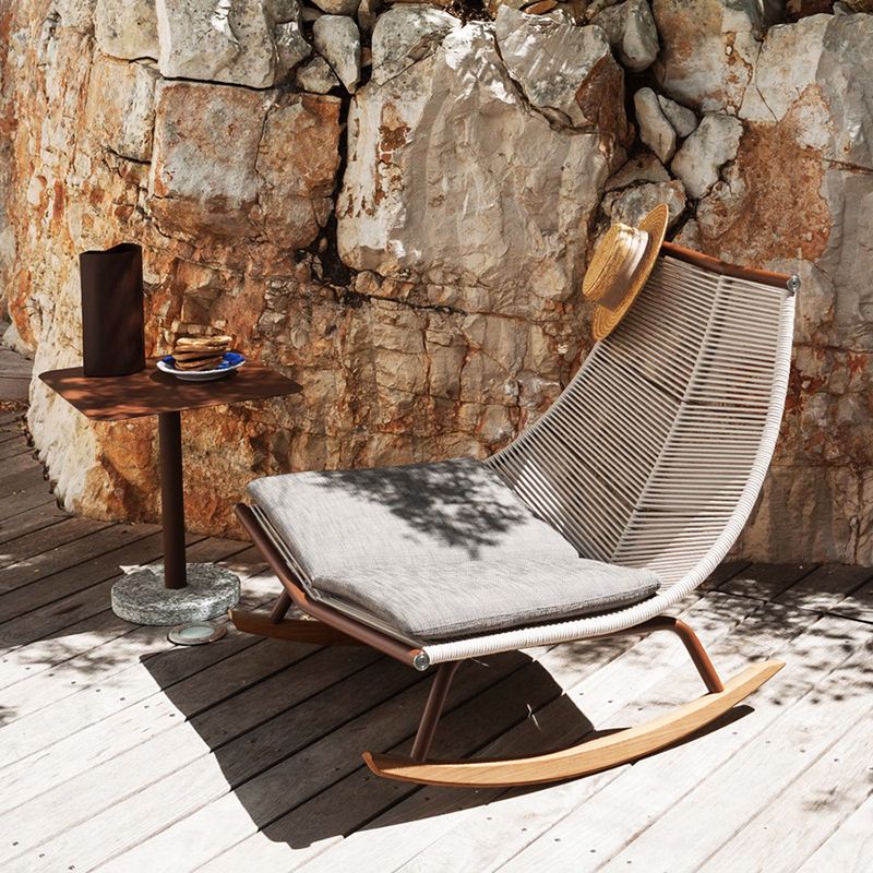 Modern Spindle Rocking Accent Chair Outdoor Woven Rope Rocker Chair