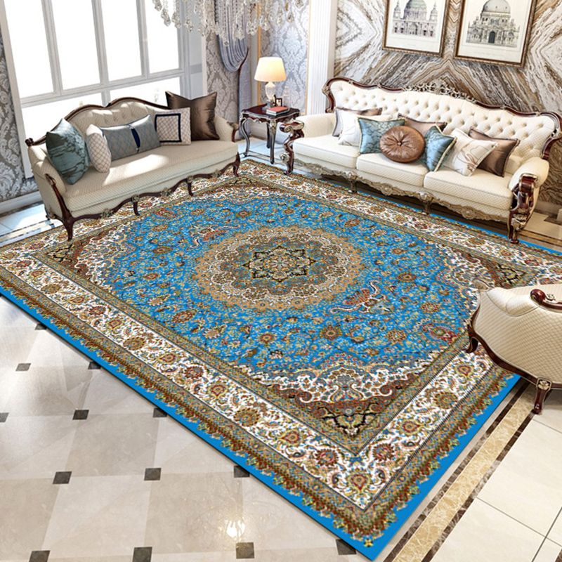 Multi Color Oriental Rug Cotton Blend Floral Printed Area Carpet Non-Slip Backing Pet Friendly Indoor Rug for Living Room