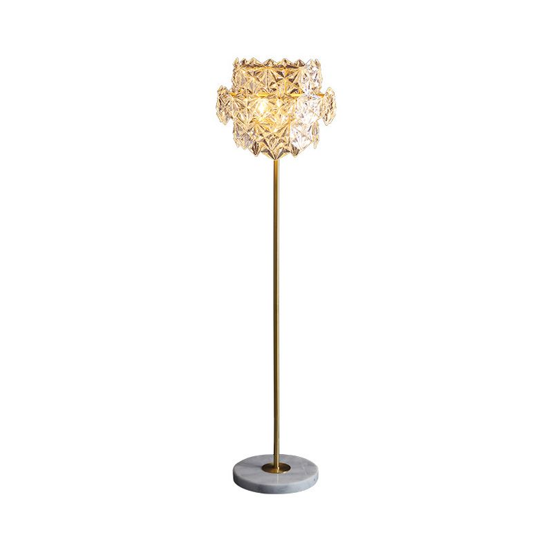 Tiered Snowflake Clear Crystal Floor Lamp Postmodern 3-Bulb Living Room Standing Light in Brass