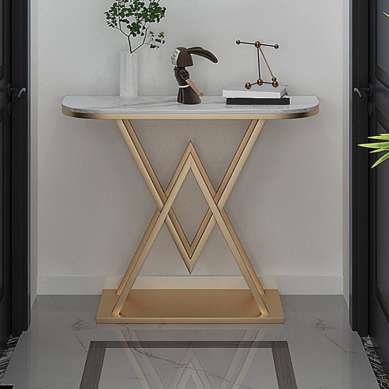 Metal Frame Accent Table with White Marble Console Table for Hall