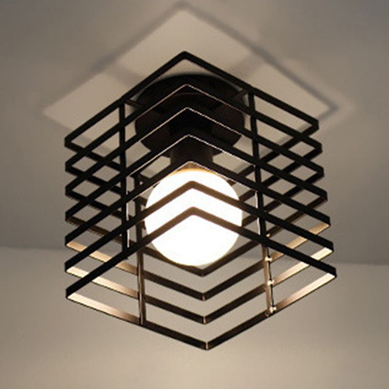 Metal Black Semi Flush Light Fixtures 1 Light Industrial Semi Flush Ceiling Light Fixtures for Hall And Foyer