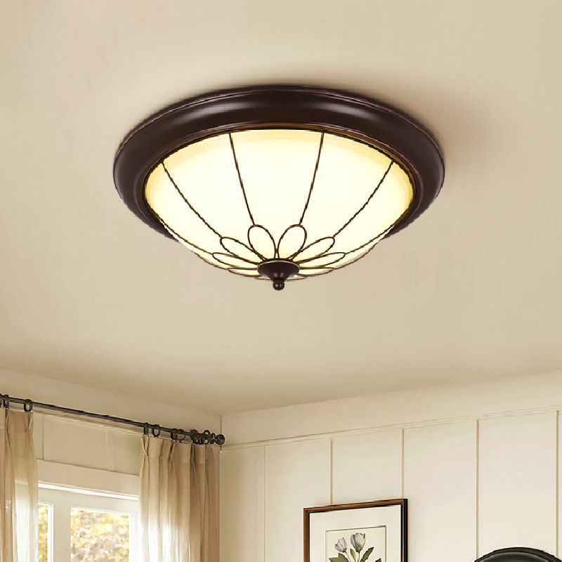 Traditional LED Ceiling Light Geometric Flush Mount with White Glass Shade