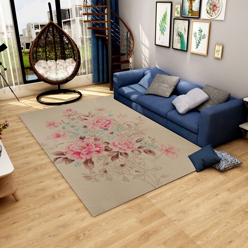 Multicolor Antique Printing Rug Polyester Shabby Chic Anti-Slip Backing Indoor Rug for Living Room