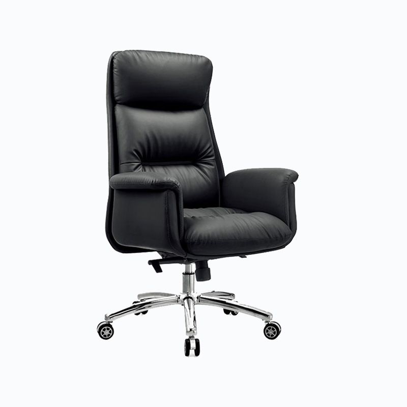 Steel Base Leather Office Chair High Back Upholstered Desk Chair with Wheels