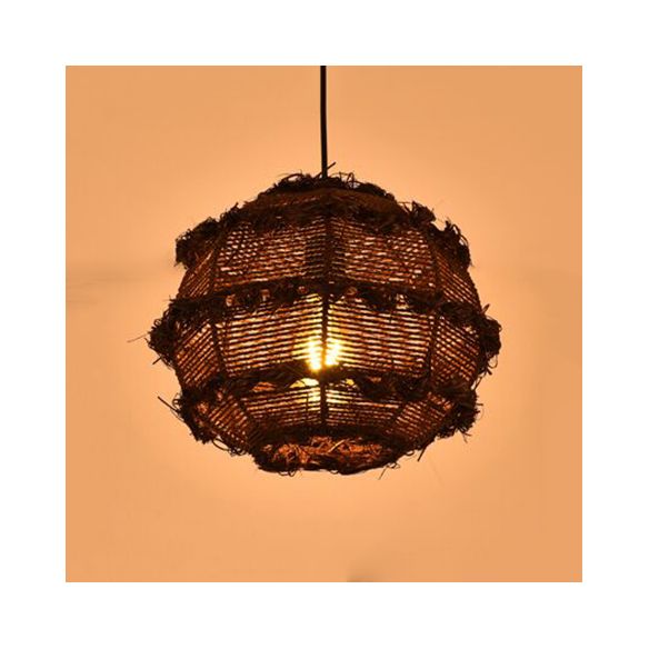 Rattan Globe Hanging Light over Table Rustic 1-Head Pendant Luminaire in Beige/Black