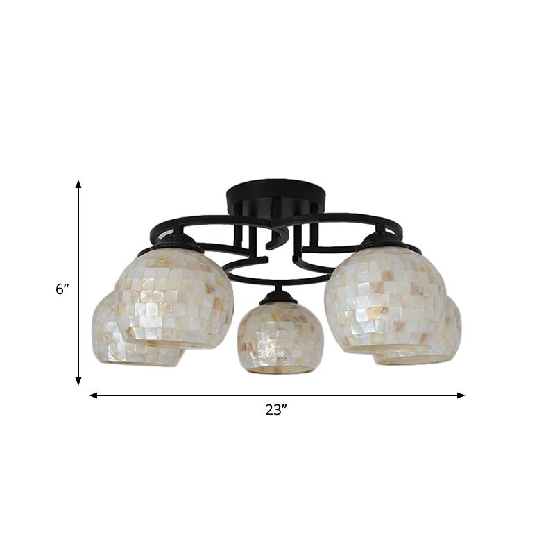 5 luces Cocina semi flush luz tiffany beige/techo blanco con tono de cúpula para cocina