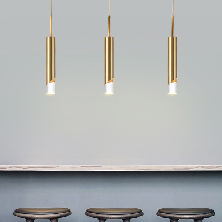 LED cylindrique 1-Light Light Light in Modern Luxury Style Prendant Fon Pendant avec une teinte acrylique claire