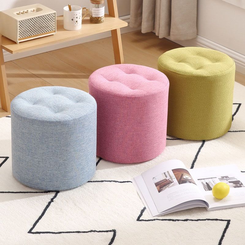 Fabric Cylinder Shape Pouf Pure Color Tufted Contemporary Fade Resistant Pouf