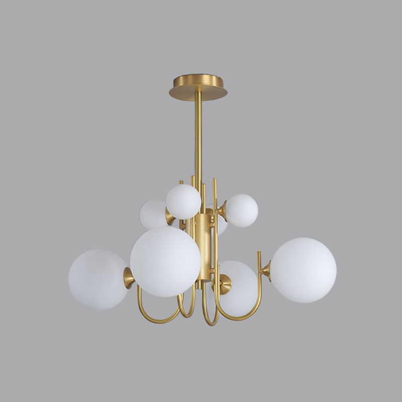 Sphère de verre blanc givré Designer léger du pendentif 8 têtes suspendues lustre en laiton