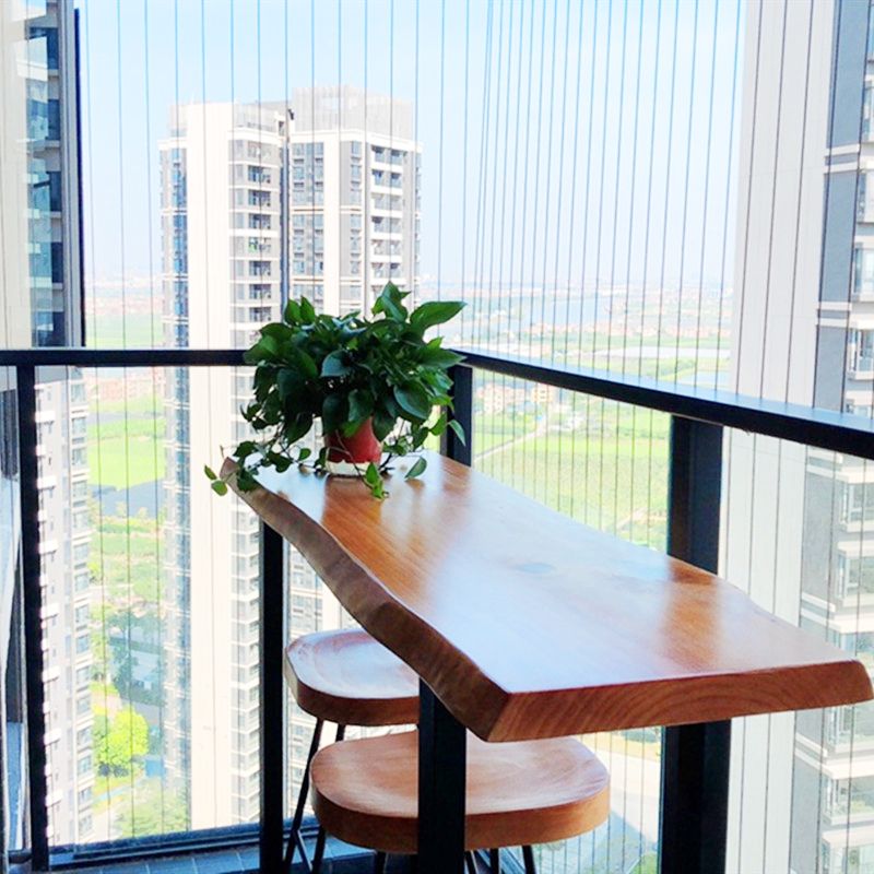 Brown Modern Style Table in Pine Wood and Metal Balcony Bar Table