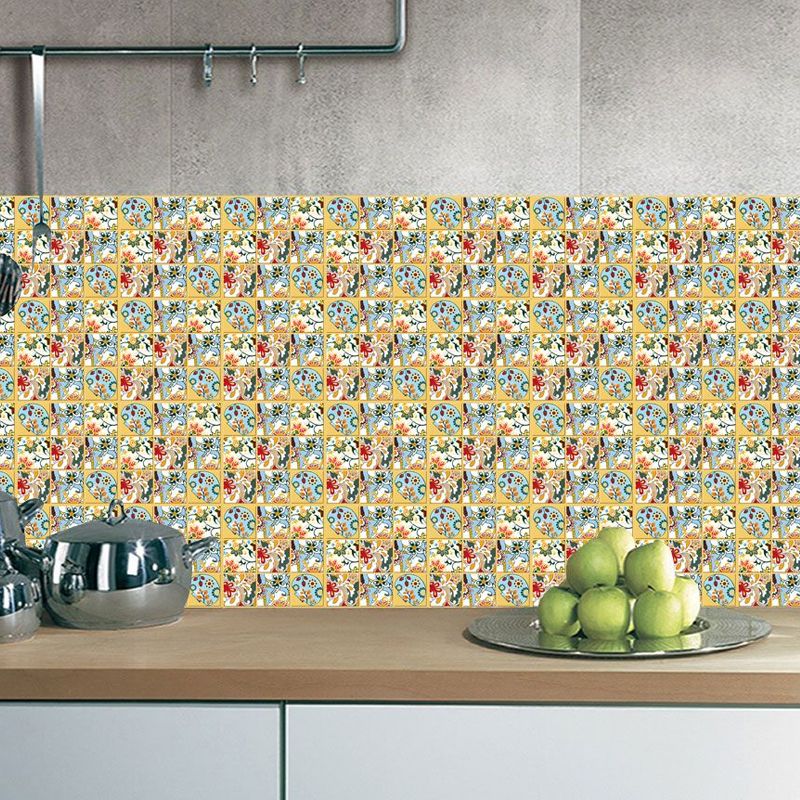 Exotic Floral Print Wallpaper Panels for Kitchen Mosaic Tile Stick On Wall Decor, 7.2-sq ft