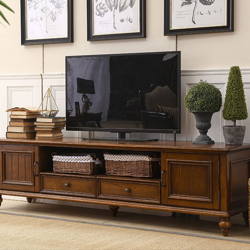 Traditional Ash TV Console Brown Media Console TV Stand with Drawers