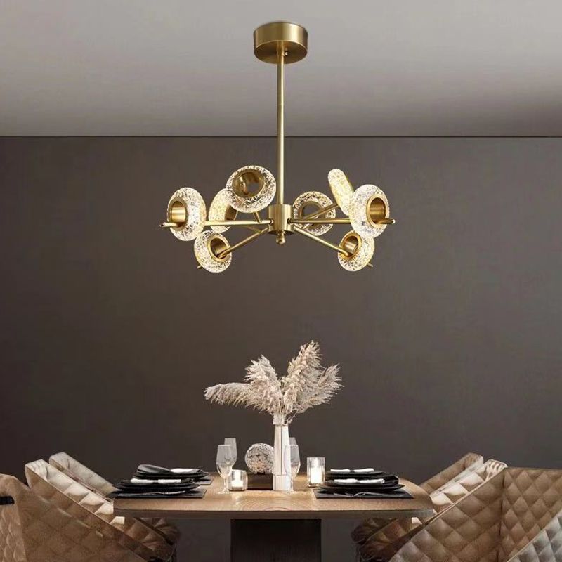 Crackled Crystal Glass Rings Pending Lighting Postmodern Brass Finish Chandelier For Diner