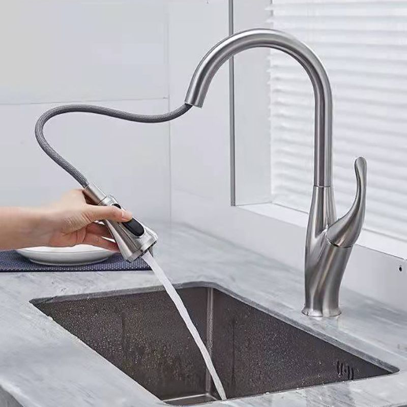 Modern 1-Handle Faucet Black/Silver Copper with Pull out Sprayer Faucet