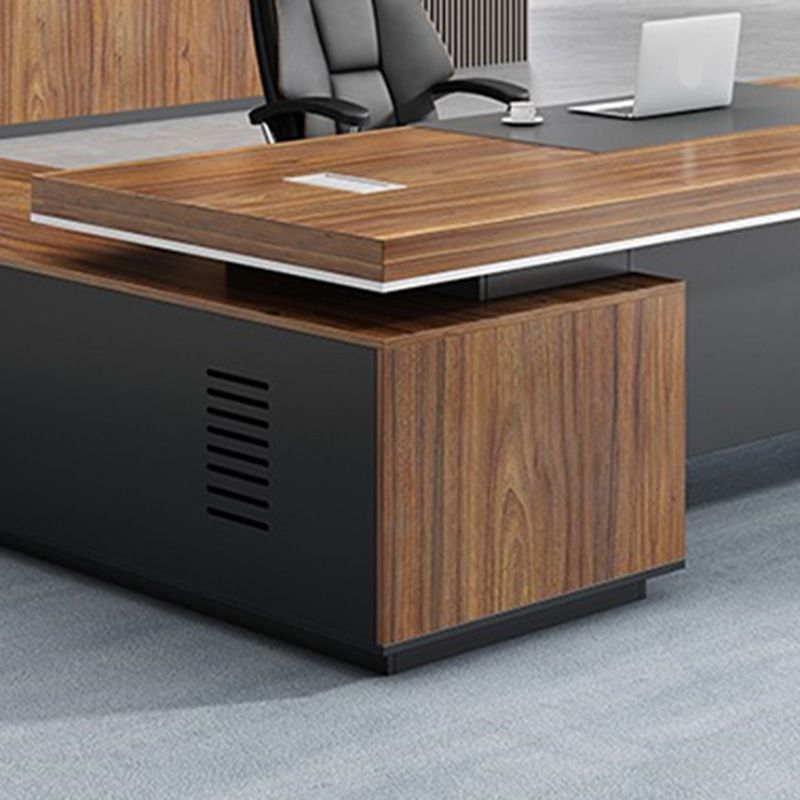 L-Shape Modern Executive Desk Black and Brown Office Desk with Drawers