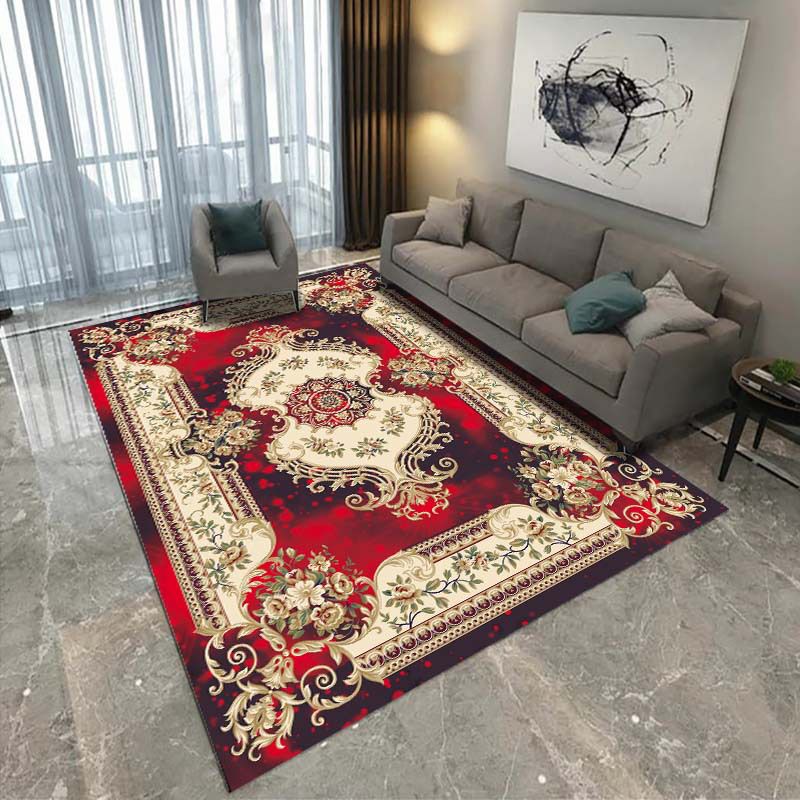 Multi-Color Vintage Rug Synthetics Geometric Area Carpet Non-Slip Backing Easy Care Indoor Rug for Parlor