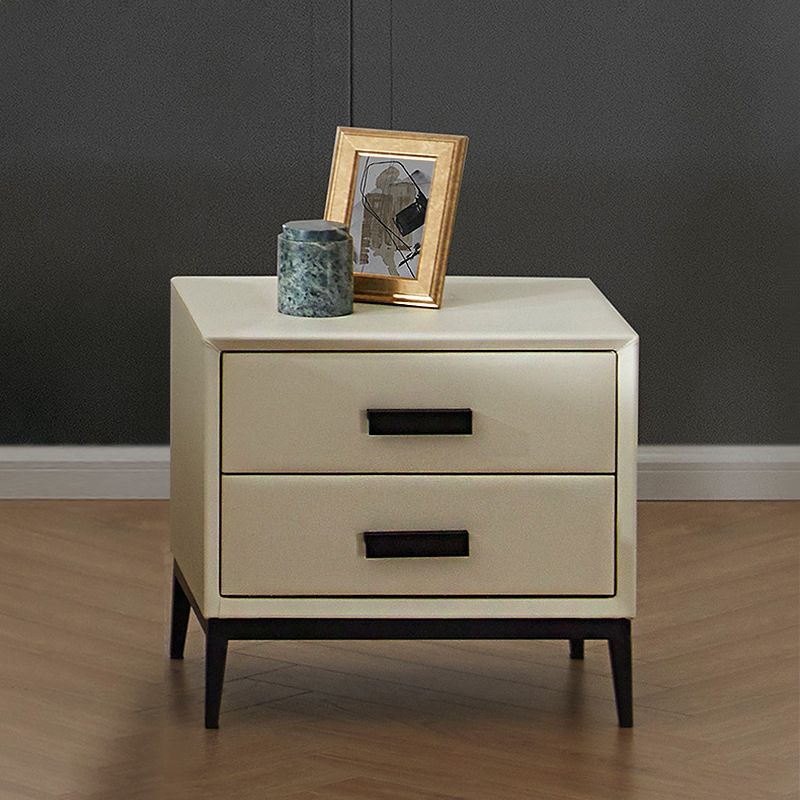 Contemporary Leather Accent Table Nightstand 18.11" Tall 2 Drawers Bed Nightstand