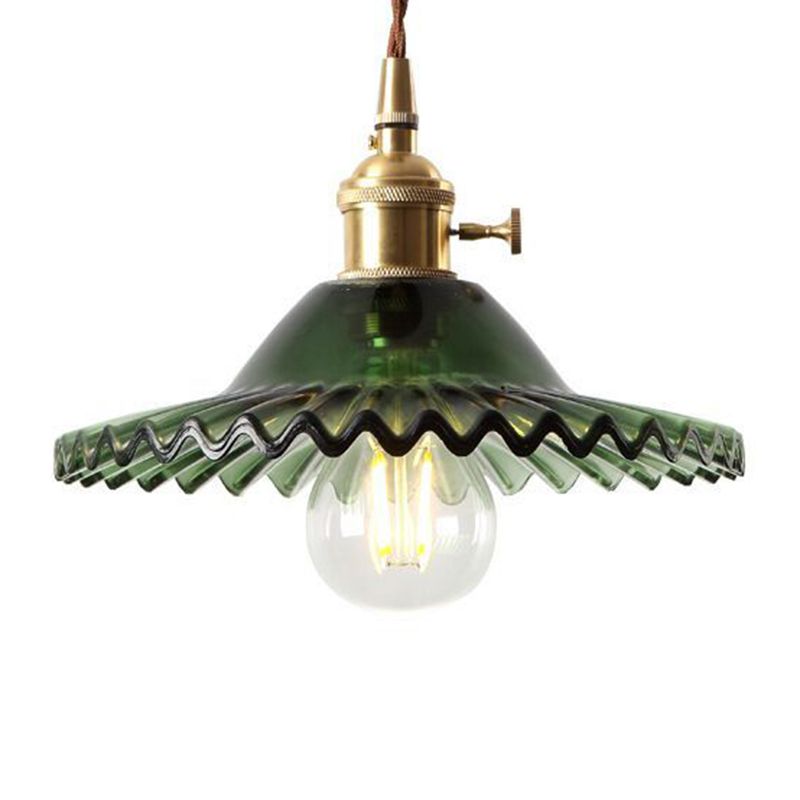 Lampada a ciondolo smerlata a 1 luce Restauga in vetro di lotus in stile industriale