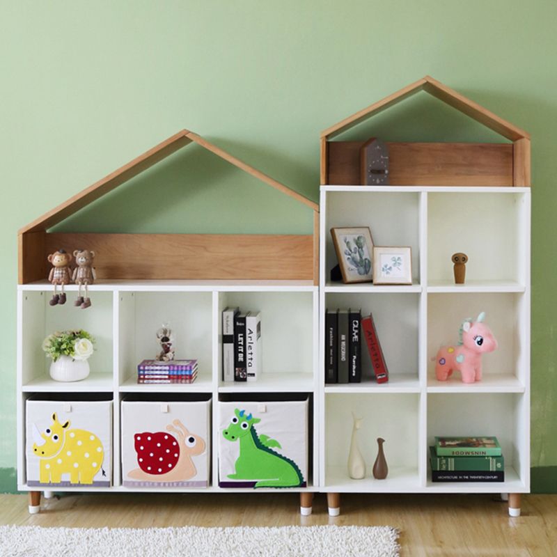 Industrial Closed Back Cubby Storage Bookcase Wood Bookshelf in Beech