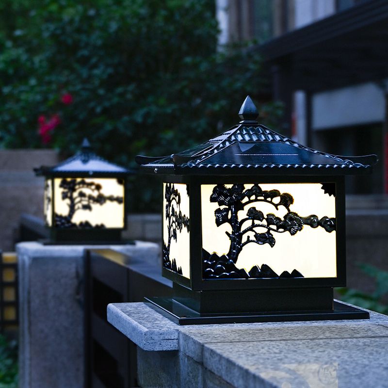 Metal Rectangular Shape Solar Pillar Lamp Modern-Style 1 Light Outdoor Light