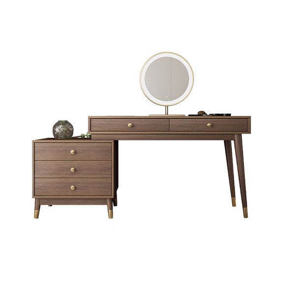 Standing Mid-Century Modern Wood Lighted Mirror Vanity Dressing Table