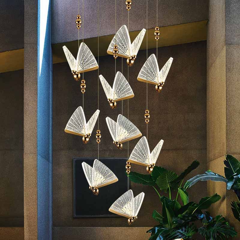 Modern Butterfly Pendant Light Fixture Metal LED Bedroom Pendant Ceiling Light in Clear