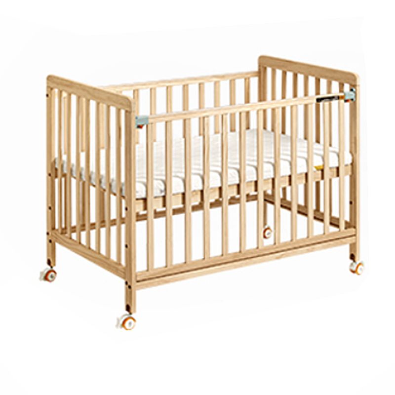 Rectangle Solid Wood Crib Modern Style 2-In-1 Convertible Crib with Casters