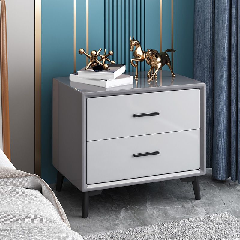 Contemporary Solid Wood Nightstand 18.5" Tall Night Table with 2 Drawer