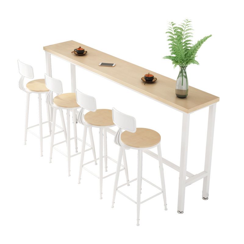 Natural Finish Solid Wood Top Bar Table Modern White Metal Frame Pub Table