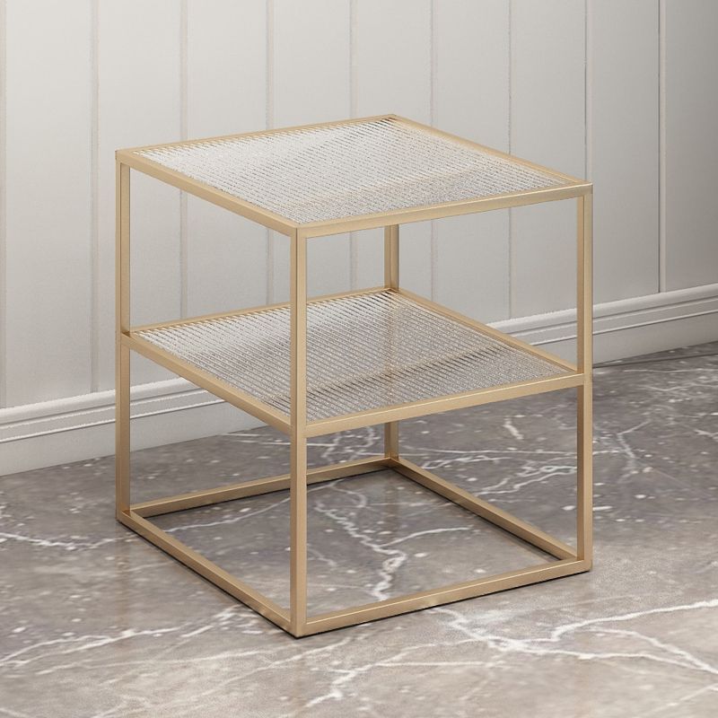 Modern 18 Inch H Night Table Metal Glass Top Open Storage Nightstand