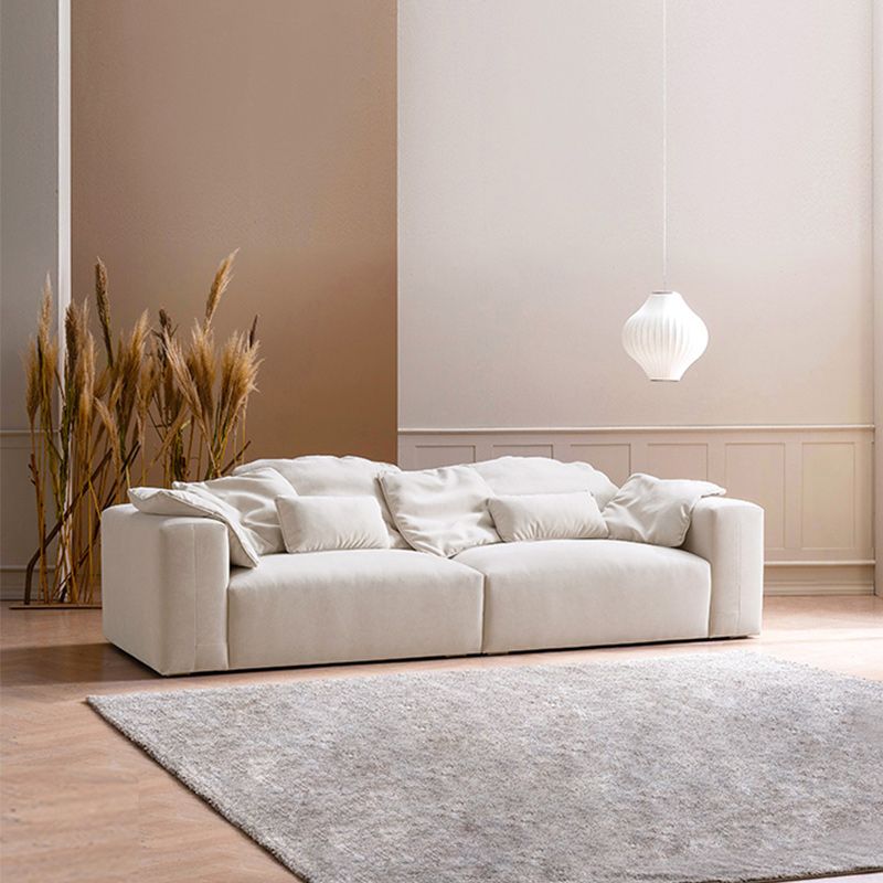 Creamy-White Contemporary Microsuede Tuxedo Arm Sofa for Living Room, Apartment