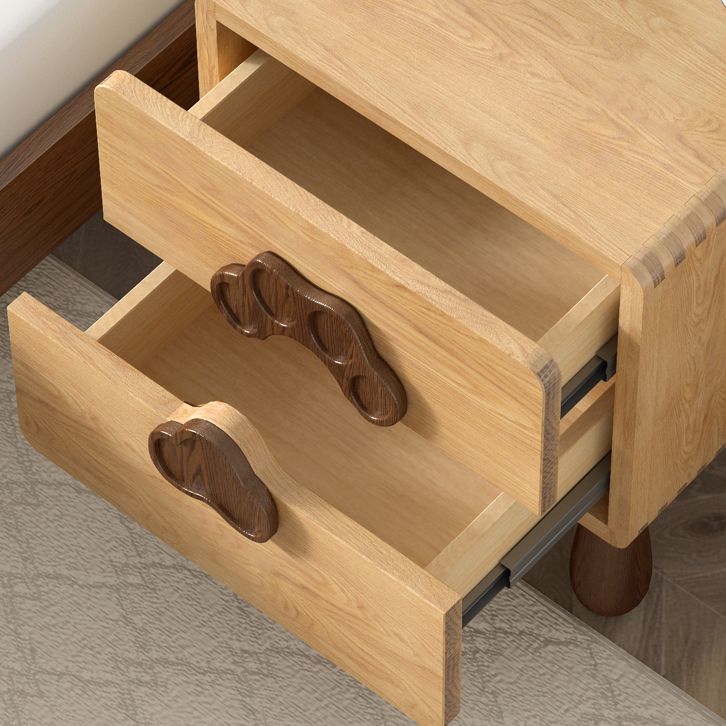 Solid Wood Kids Bedside Table Modern Oak Wood Nightstand with 2 Drawers