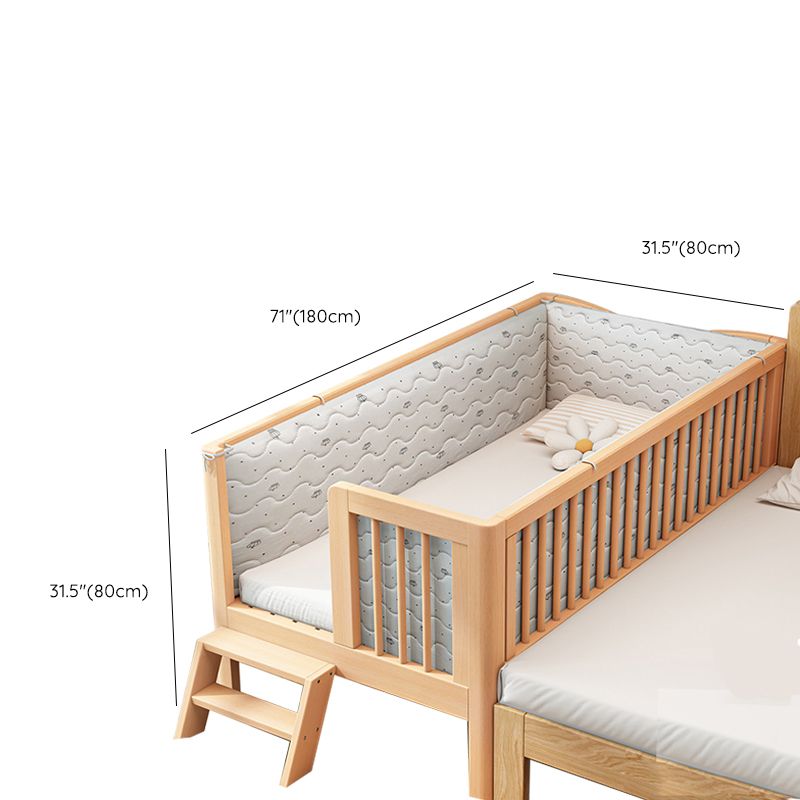 Glam Solid Wood Baby Crib Light Wood Nursery Bed with Guardrail