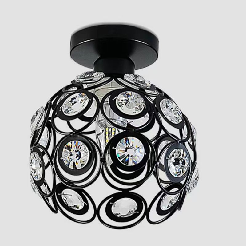 Modern Dome Shade Semi Flush Light Crystal 1 Light Semi Mount Lighting