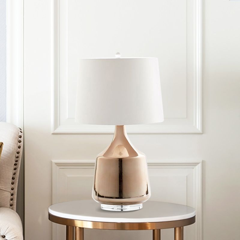 Modernism Urn Table Lighting Ceramics 1 Head Bedside Desk Lamp in Rose Gold with White Fabric Shade