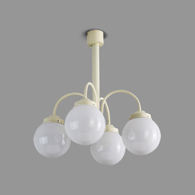 White Ball Pendant Light Fixtures Milk Glass 4-Lights Industrial Chandeliers Lighting