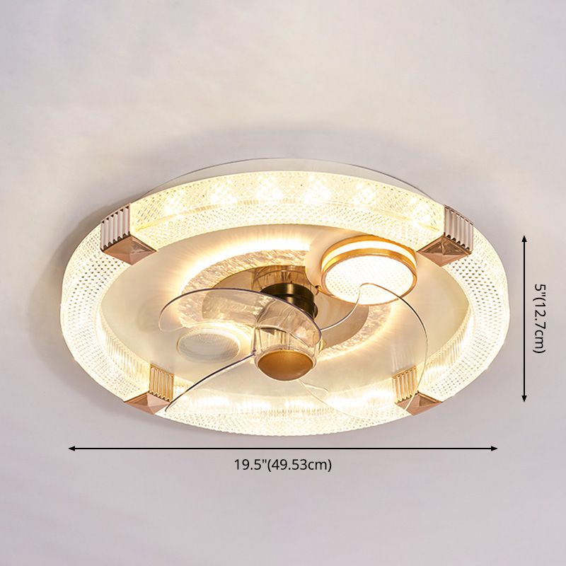 Smart Bluetooth Music Round Fan Lamp Minimalist Acrylic Bedroom Semi Flush Light in White