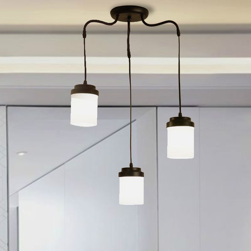 Cylinder Shade Hanging Light Contemporary Frosted Glass Pendant Lamp in Black & White for Kitchen