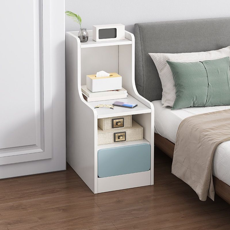 Modern Imitation Wood Night Table Open Storage 1-Shelf Nightstand with Drawer