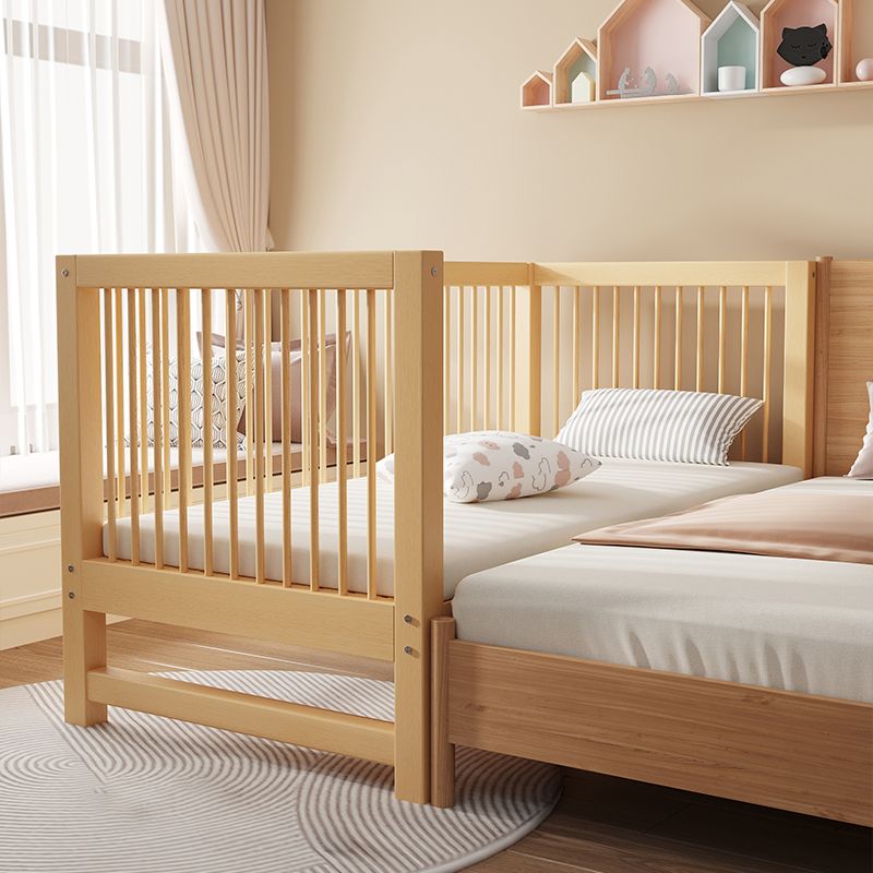 Contemporary Solid Wood Nursery Bed with Guardrail in Natural