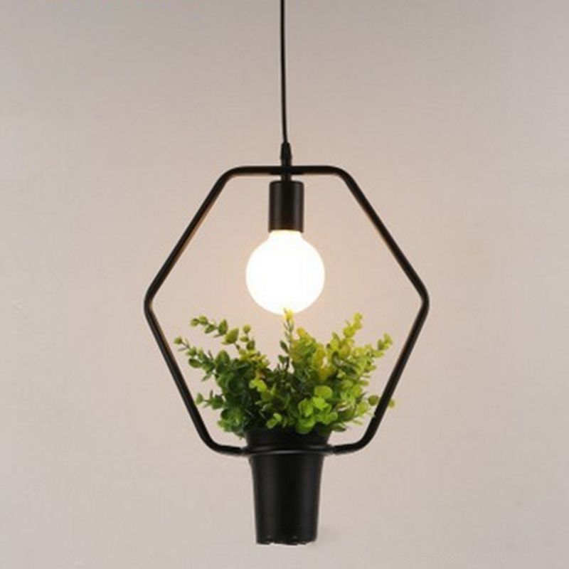 Geometric Restaurant Hanging Pendant Light Loft Style Metal Black Hanging Ceiling Light