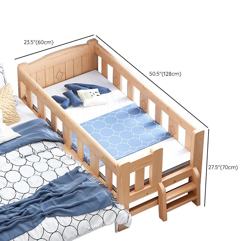 Scandinavian Nursery Crib with Guardrail in Solid Wood Convertible Crib