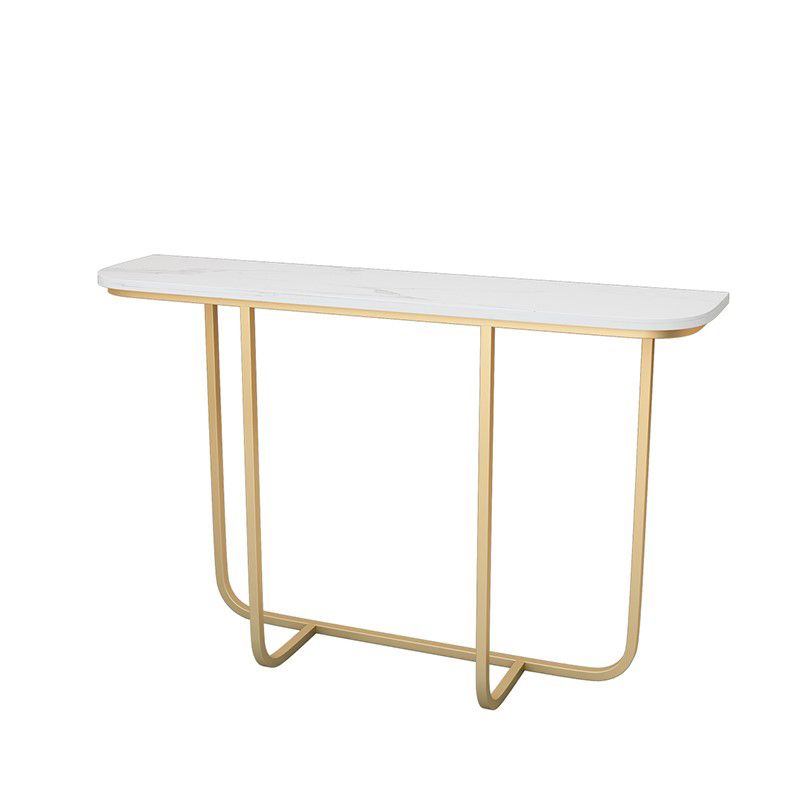 Modern Half Moon Console Table with Abstract Base and Marble Top