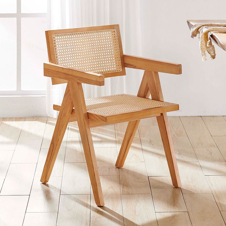 Modern Solid Ash Wood Chair Open Back Arm Single Dining Room Chair