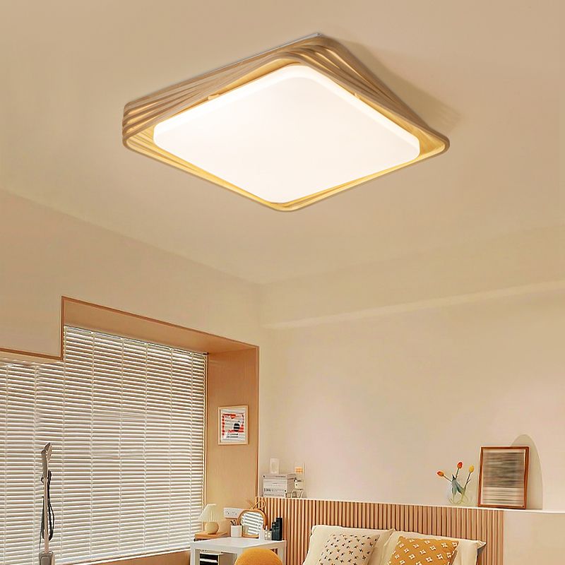 Modern Style Square Shape Flush Mount 1 Light Wood Ceiling Light for Bedroom