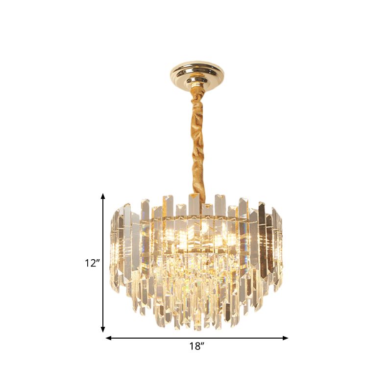 8/10 Bulbs Pendant Light Fixture Contemporary Drum Clear Crystal Prismatic Hanging Chandelier, 18"/23.5" Wide