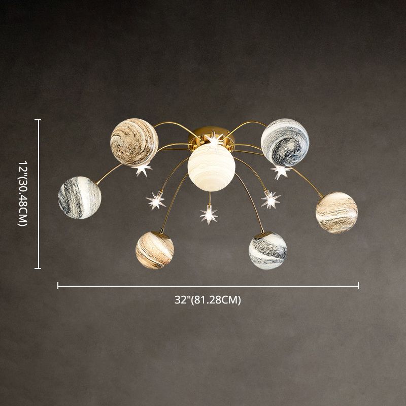 Lámpara de montaje de montura de la habitación del planeta para niños de 12 lustraciones semi-descarte de techo de al ras del oro en oro