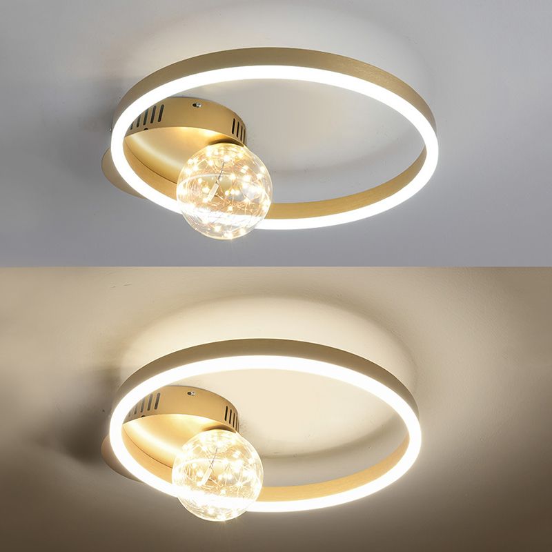 Hoop Shade LED Ceiling Lighting Simplicity Metal Starry Flush Mount with Ball Glass Shade